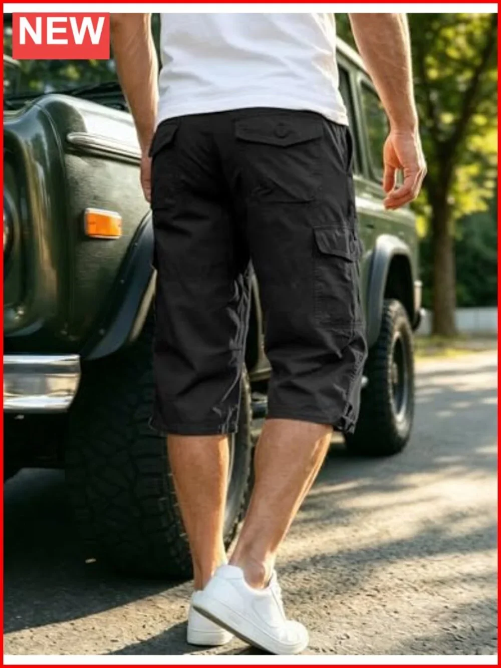 Men's Cargo Shorts - Cotton Twill Capri with 7 Pockets